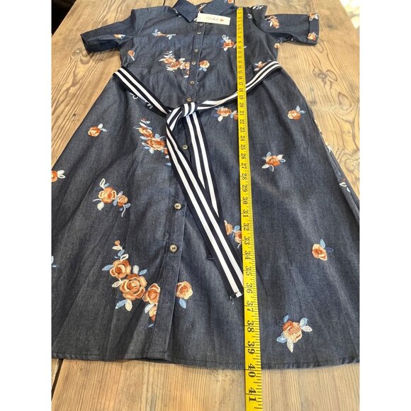Petal Lush Denim  Midi Shirt Dress Womens M Blue Jean Embroidered Button Up - Picture 7 of 9